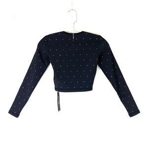 Brand New Adam Selman Sport Black Rhinestone Long Sleeve Crop Top